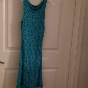 Aqua, mid length, laced dress